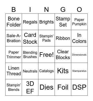 Stampin' Up! Bingo Card
