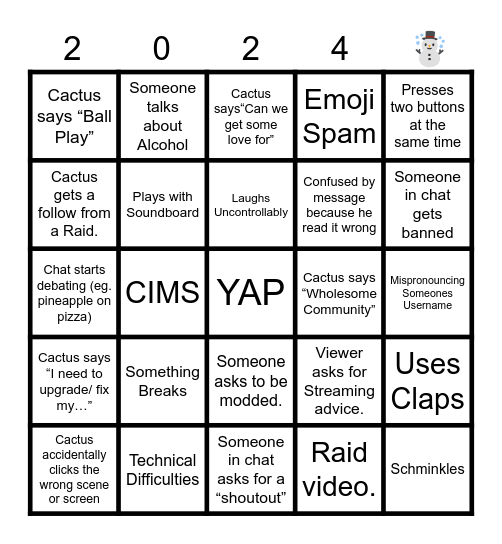 CACTUS Bingo Card