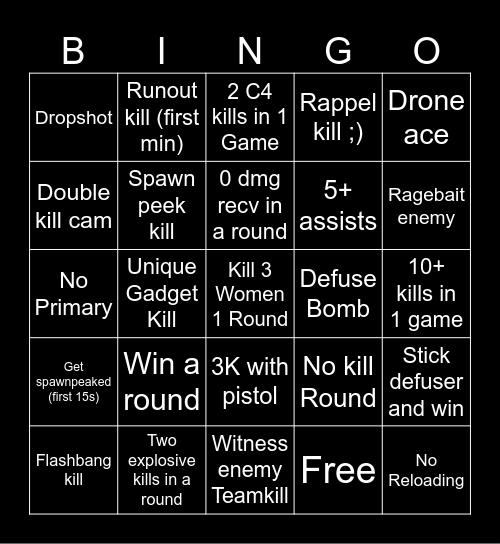 R6 Bingo Card