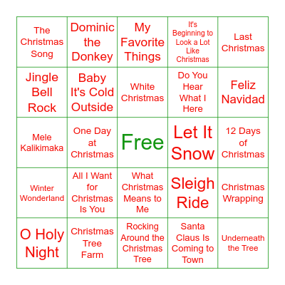 Christmas Musical Bingo Card