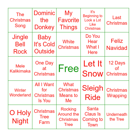 Christmas Musical Bingo Card