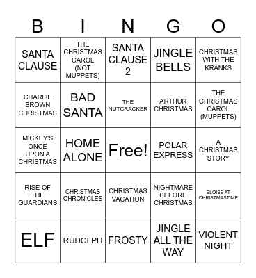 CHRISTMAS MOVIE BINGO Card