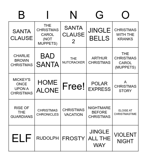 CHRISTMAS MOVIE BINGO Card