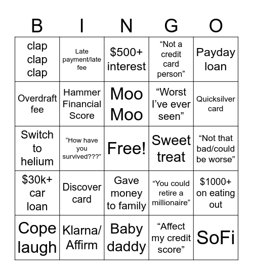 Caleb Hammer Bingo Card