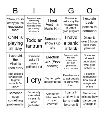 Family Christmas Bingo Card