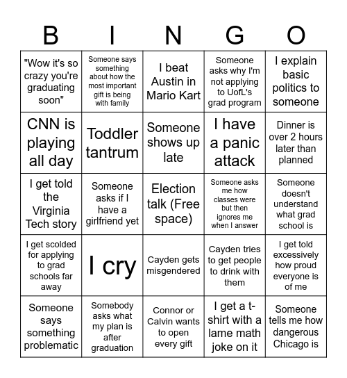 Family Christmas Bingo Card