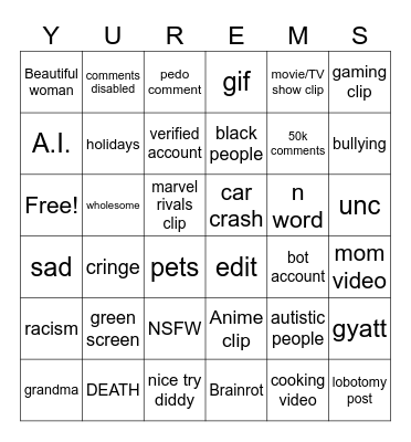 I hate IG reels Bingo Card