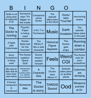 Doctor Who Bingo Card