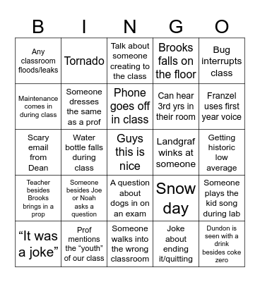 Spring Semester Bingo Card