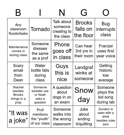 Spring Semester Bingo Card