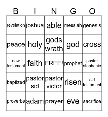 JESUS BIBLE BINGO Card