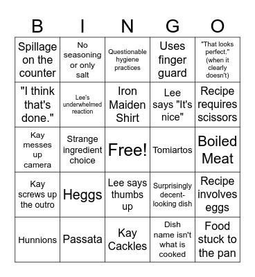 Kay's Cooking Bingo Card