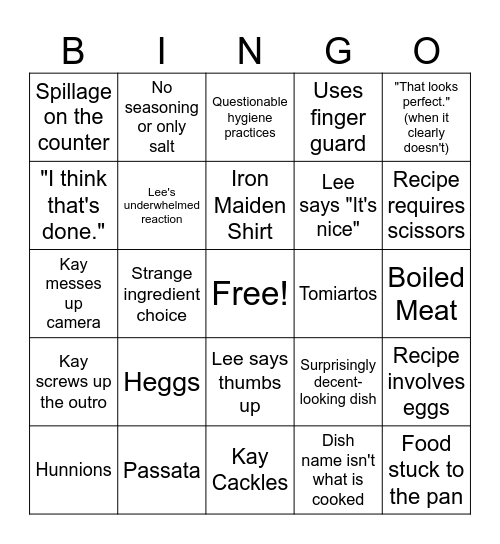 Kay's Cooking Bingo Card