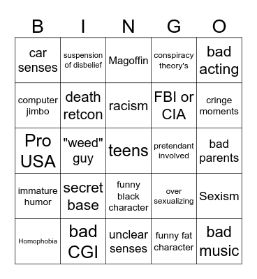 2000's movie bingo Card