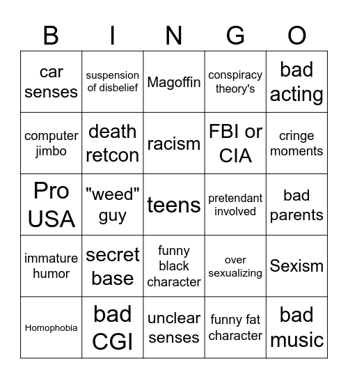 2000's movie bingo Card