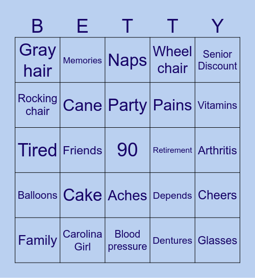 Happy 90th Birthday Bingo Card