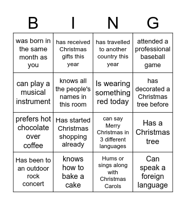 Find Someone Who......... Bingo Card
