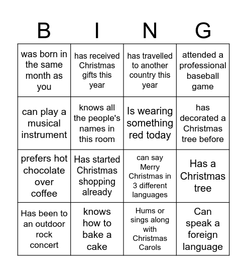 Find Someone Who......... Bingo Card