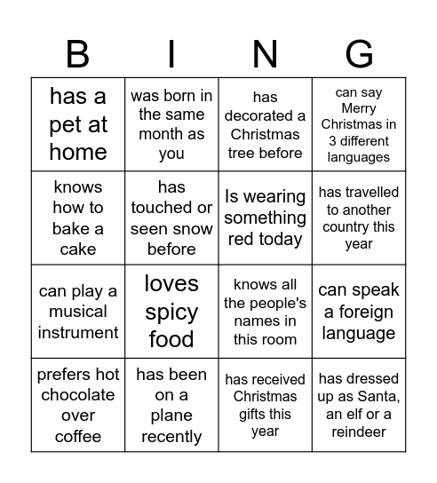 Find Someone Who......... Bingo Card