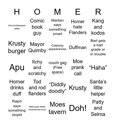 Simpsons Bingo Card