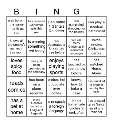 Find Someone Who......... Bingo Card