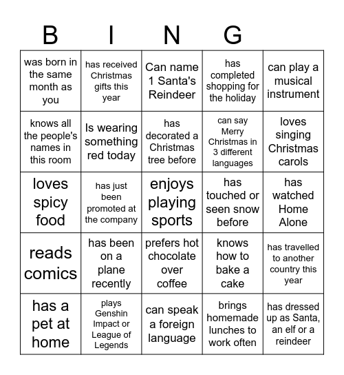 Find Someone Who......... Bingo Card