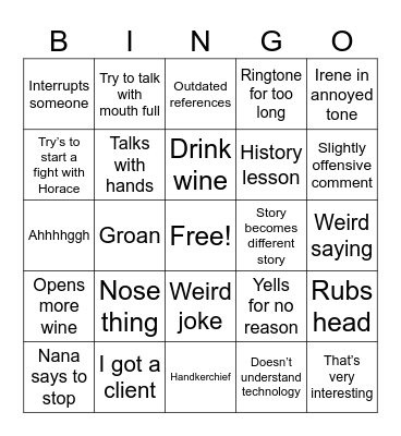 Grandpa Bingo Card