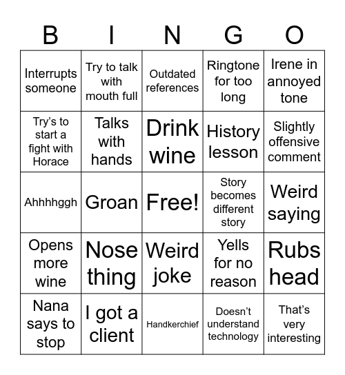 Grandpa Bingo Card