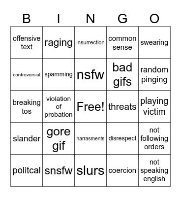 dos punishments Bingo Card