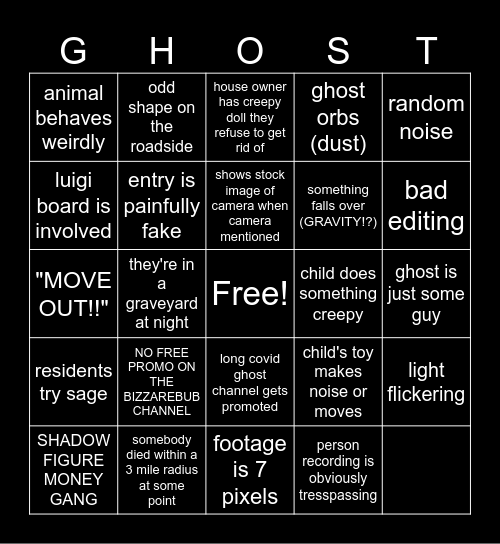 WUHHHH SCAWY GHOST SIGHTINGS Bingo Card