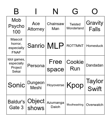 Annoying Fandoms Bingo Card