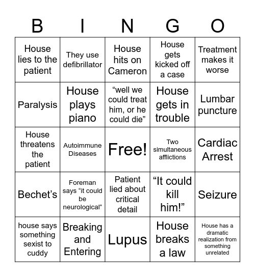 House MD Bingo Card