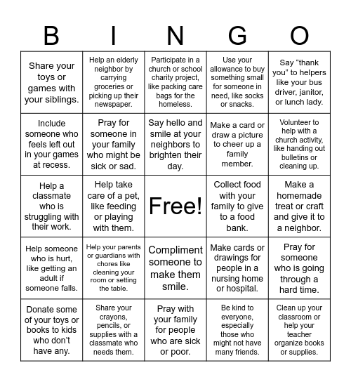 Charity Bingo Card