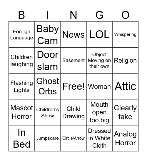 Scary Video Bingo Card
