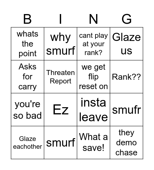 Smurf Bingo Card