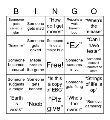Public test Bingo Card