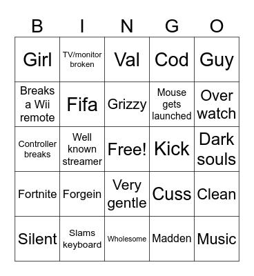 Gamer rage Bingo Card