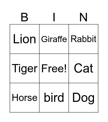 animals Bingo Card