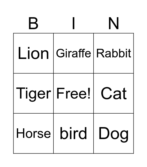 animals Bingo Card