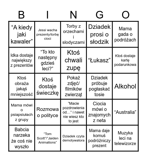 Wigilia Bingo Card