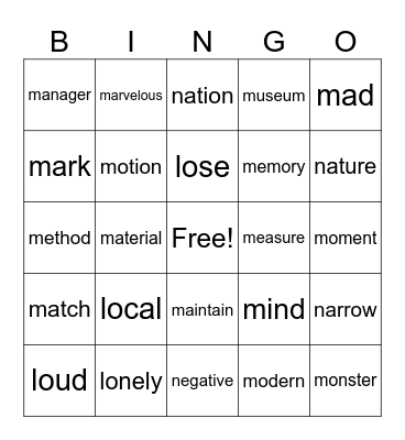 Untitled Bingo Card