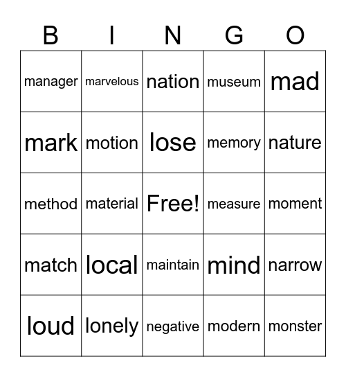 Untitled Bingo Card