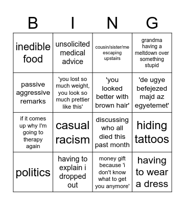 family christmas Bingo Card