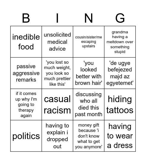 family christmas Bingo Card