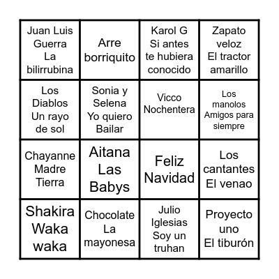 BINGO MUSICAL Bingo Card