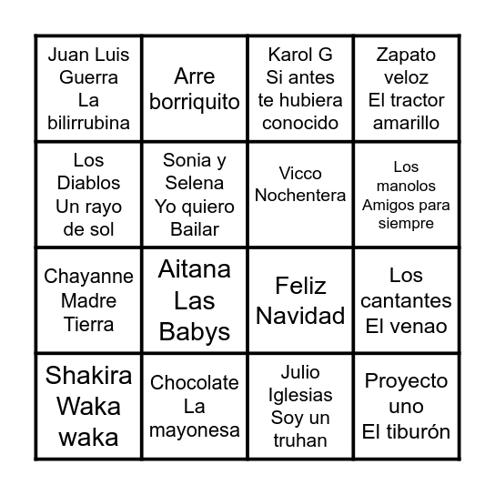 BINGO MUSICAL Bingo Card