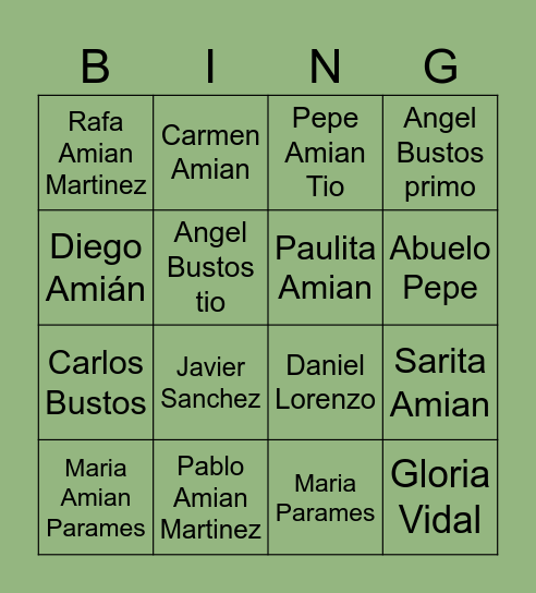 Bingo Navideño Amiano Bingo Card