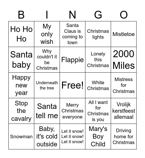 Kerst Muziek Bingo 2024 Bingo Card