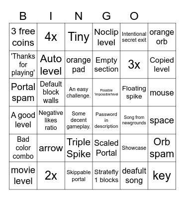 GD: Recent Level Bingo Card