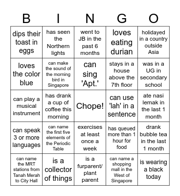 Find someone in our department who... Bingo Card